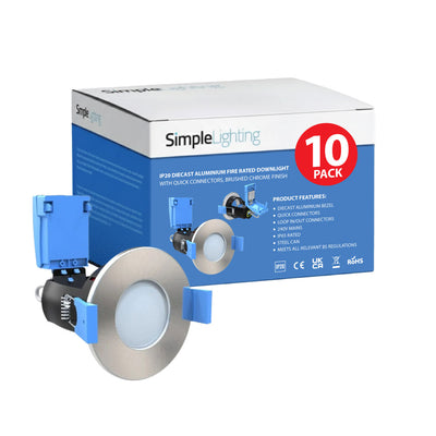 10 x Fixed GU10 Fire Rated Downlights, Open Can in a Brushed Chrome Finish