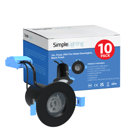 Pack of 10 IP65 black fire-rated LED downlights