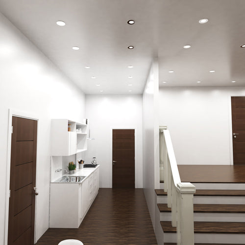 entryway with mounted brushed chrome LED downlights