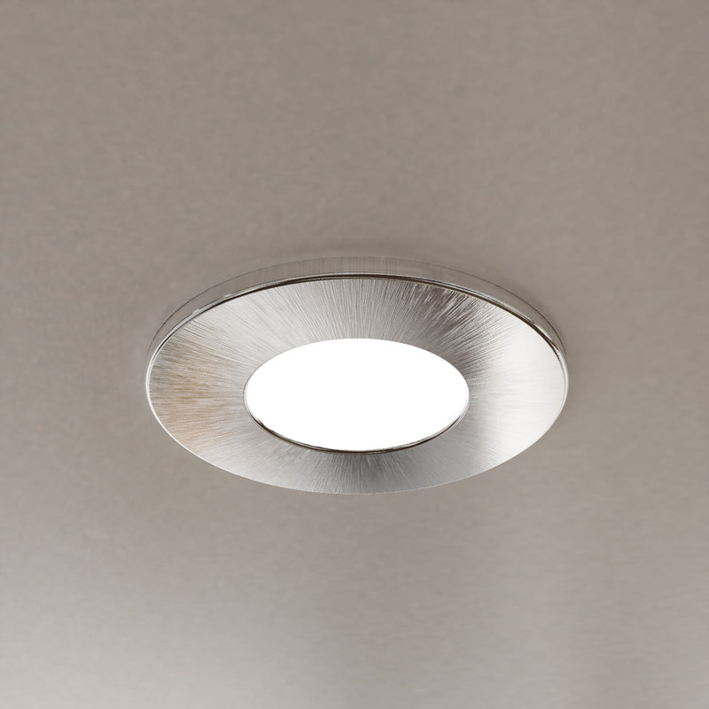 mounted brushed chrome fire-rated downlights