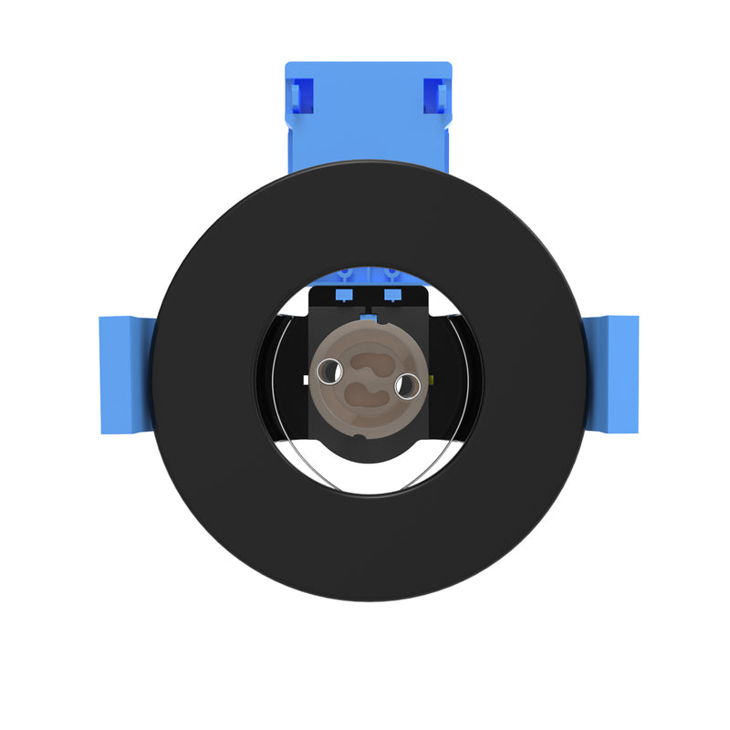 front of a matt black fire-rated downlight