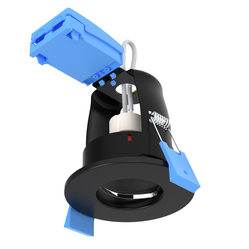 full shot of a matt black fire-rated LED downlight