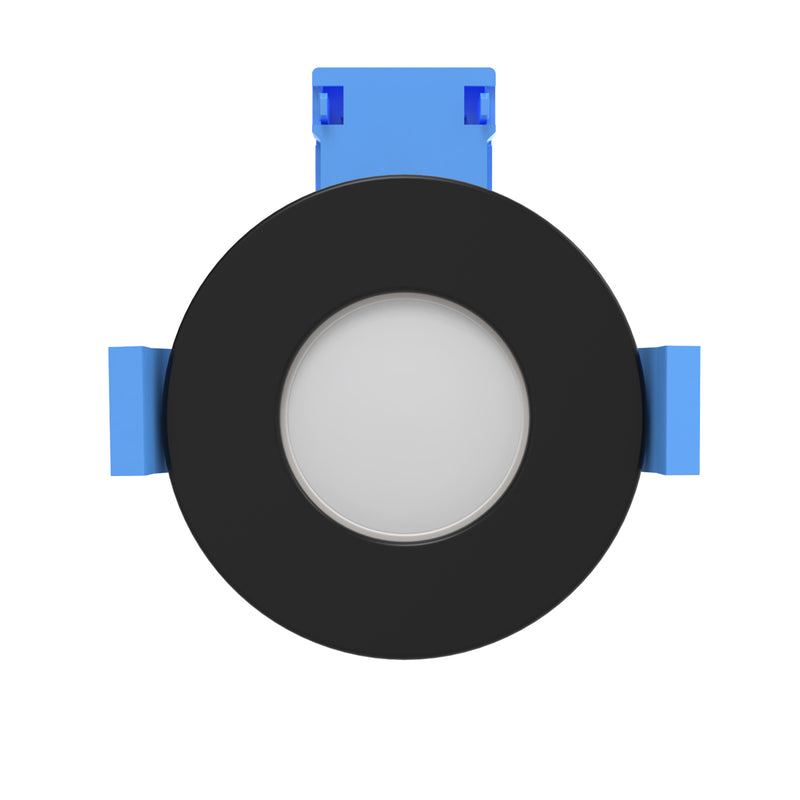 front of a matt black fire-rated LED downlight
