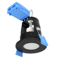 full shot of a matt black fire-rated downlight