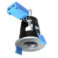 full shot of a brushed chrome fire-rated downlight