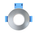 front of a brushed chrome LED fire-rated downlight