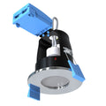 
full shot of a chrome fire-rated LED downlight

