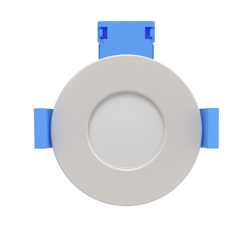 front of a white fire-rated LED downlight