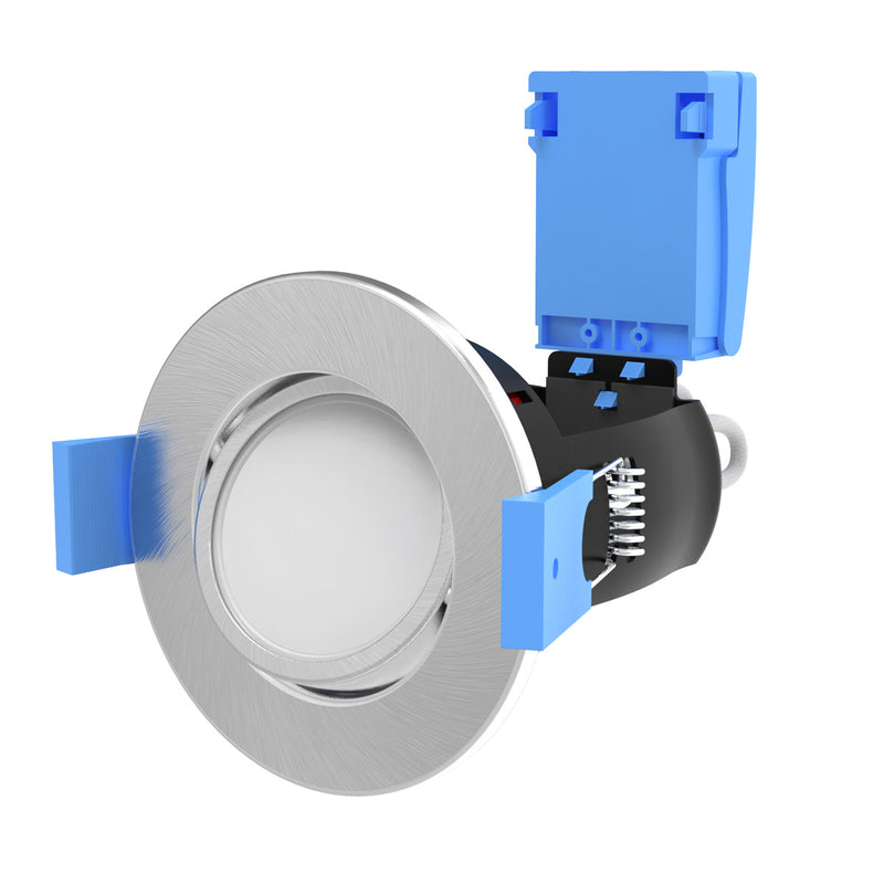 brushed chrome fire-rated tilt downlight