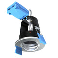 full shot of a brushed chrome fire-rated downlight