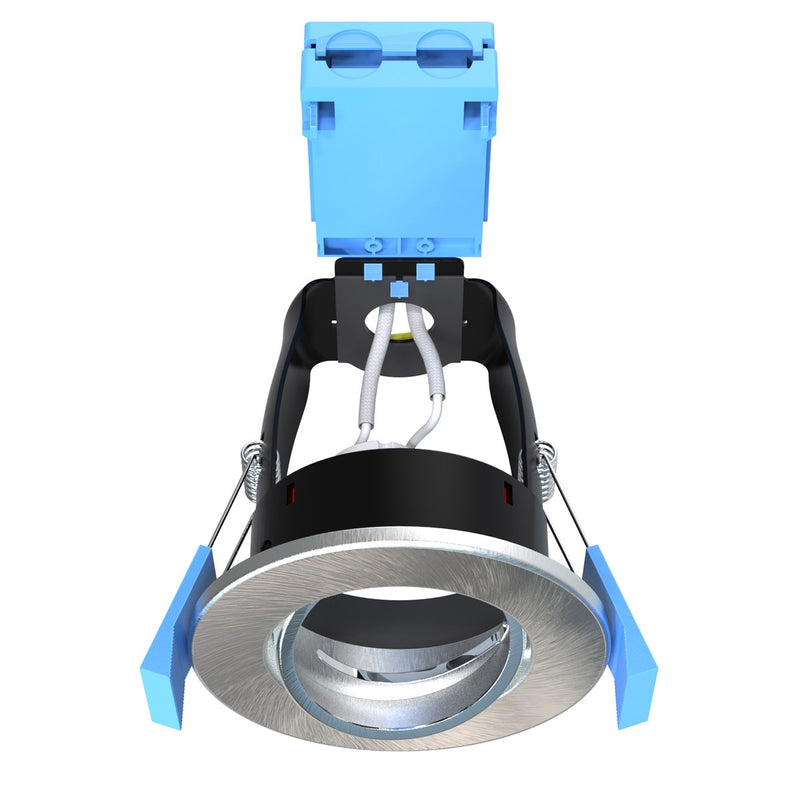 full shot of a brushed chrome downlight