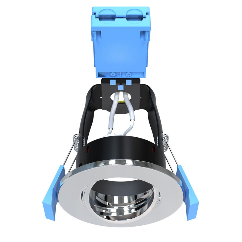 side of a tilt LED downlight with a chrome bezel