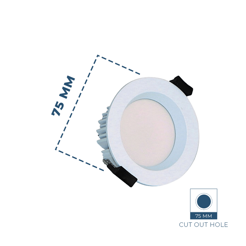 Short can LED downlight in a white finish with dimensions