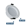 Short can LED downlight in a white finish with dimensions