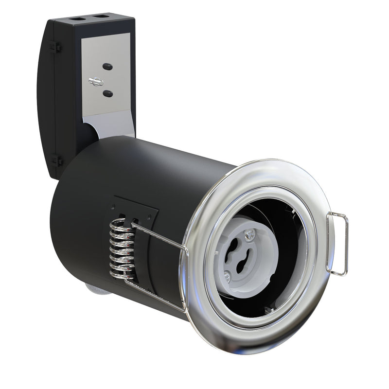 Die-Cast, Fire Rated LED Downlight, GU10, Fixed, Twist and Lock - Chrome - Side View