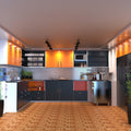 kitchen with mounted brushed chrome, fixed fire-rated downlights
