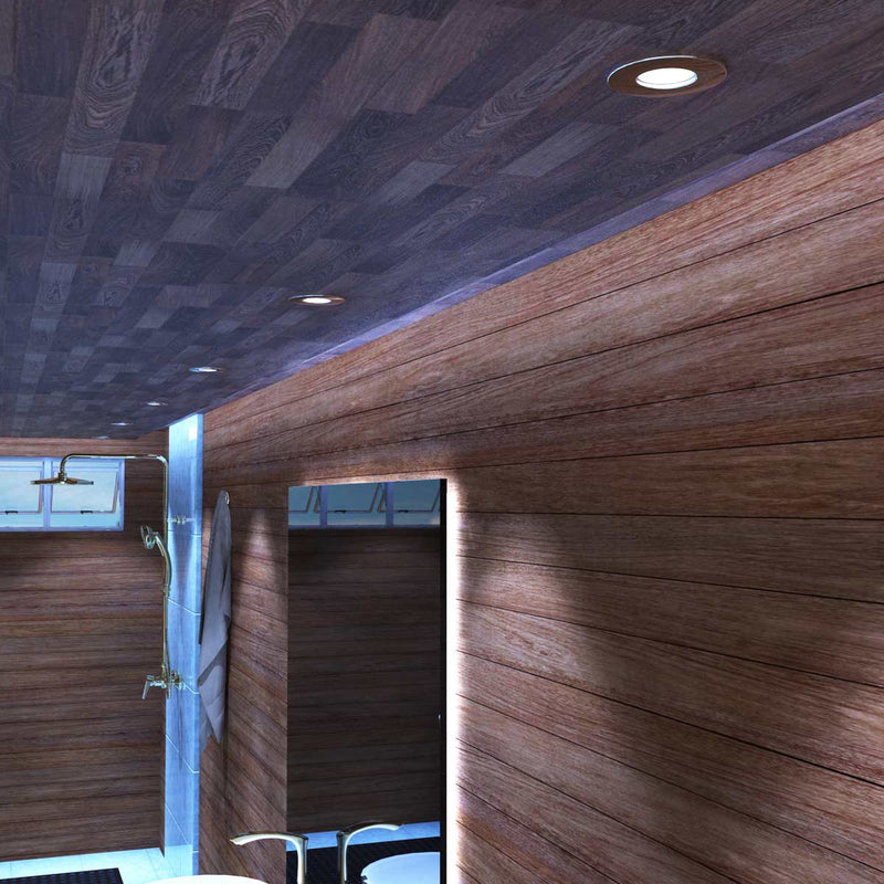 row of downlights in bathroom