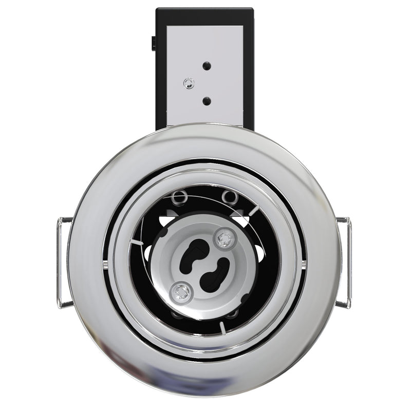 Front View Chrome, Die-Cast, Tilt, Fire Rated, LED, Dimmable Downlight