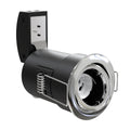 Side View Chrome Die-Cast, Tilt, Fire Rated Downlight.