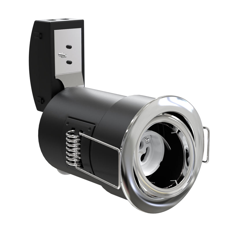 Side View Chrome, Die-Cast, Tilt, Fire Rated, LED, Dimmable Downlight