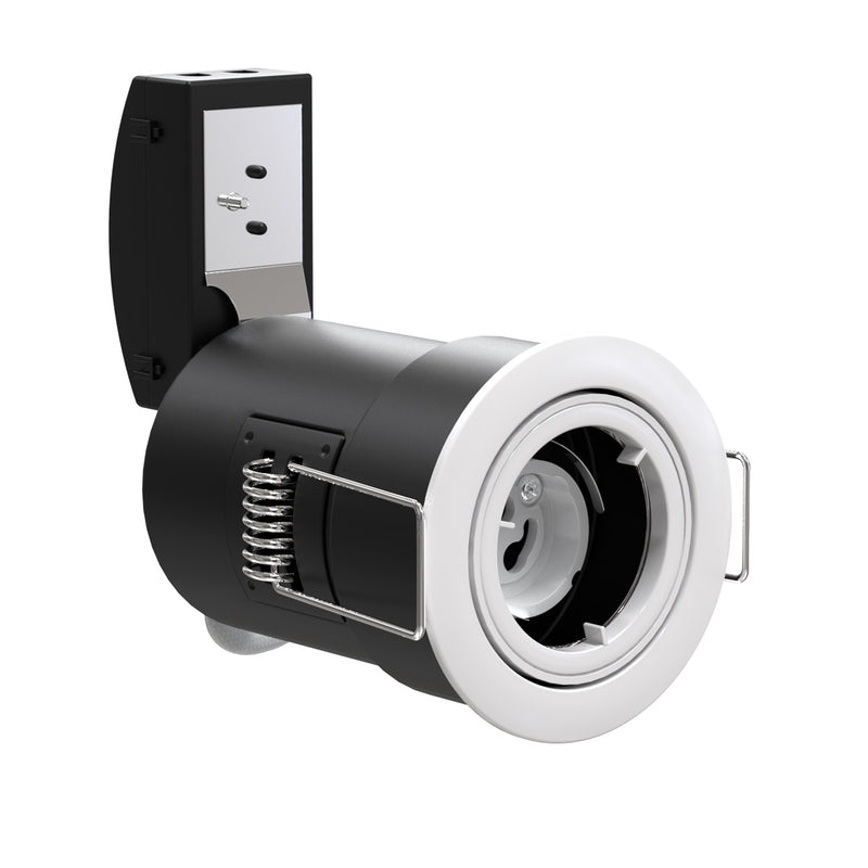 Side View White Die-Cast, Tilt, Fire Rated Downlight.