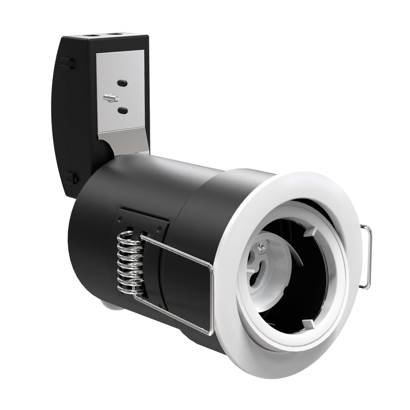 Side View White Die-Cast, Tilt, Fire Rated Downlight.