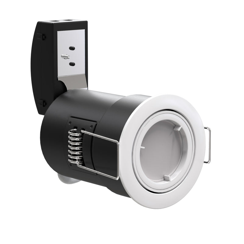 Side View White Die-Cast, Tilt, Fire Rated Downlight.