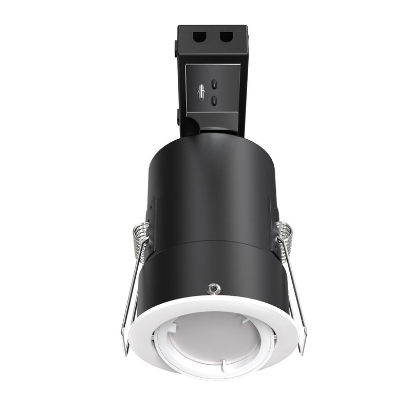 Bottom View White Die-Cast, Tilt, Fire Rated Downlight.