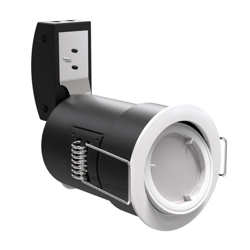 Side View White Die-Cast, Tilt, Fire Rated Downlight.