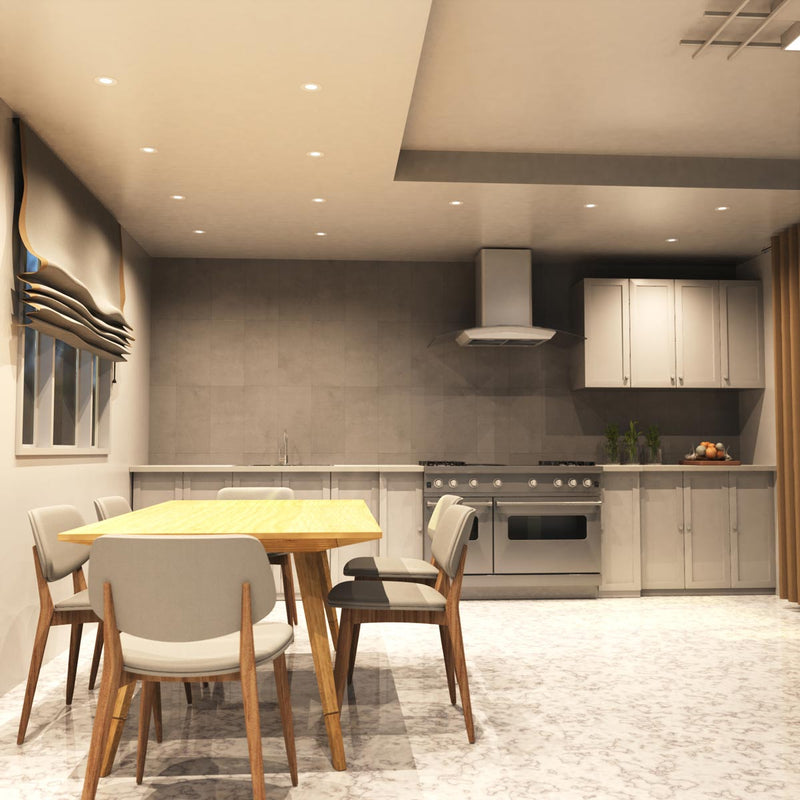 full shot of a kitchen with mounted white downlight in natural white light