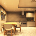 full shot of a kitchen with mounted white downlight in warm white light