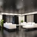 full shot of a living room with matt black downlight with natural white light