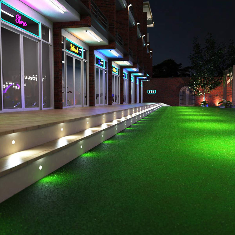 Steps with cool white light deck lights