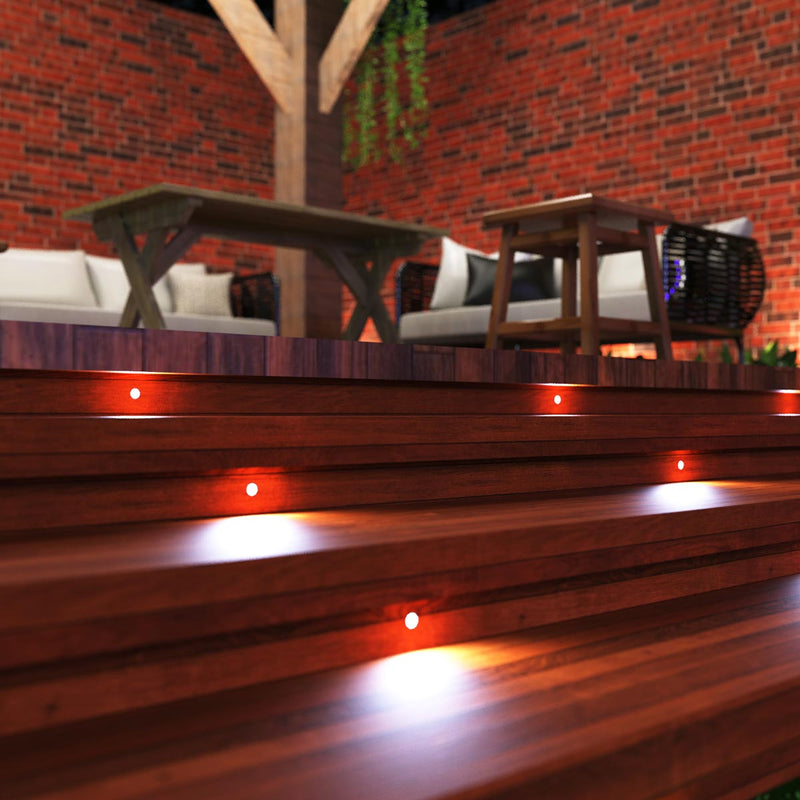 Close up of a deck with cool white light