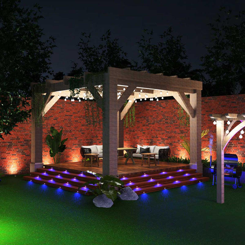 Decking with violet deck lights