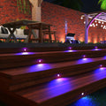 Decking steps with blue deck lights