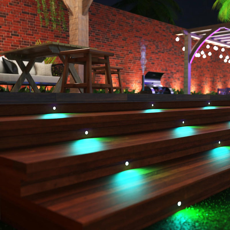 Decking steps with aqua deck lights