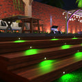 Decking steps with green deck lights