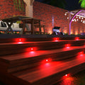 Decking steps with red deck lights