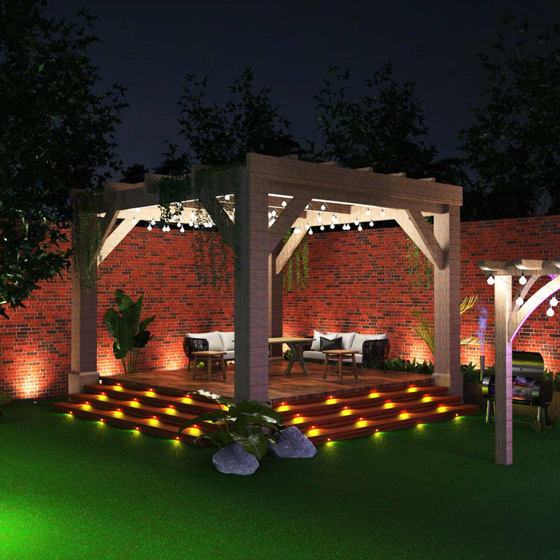 Decking with orange deck lights