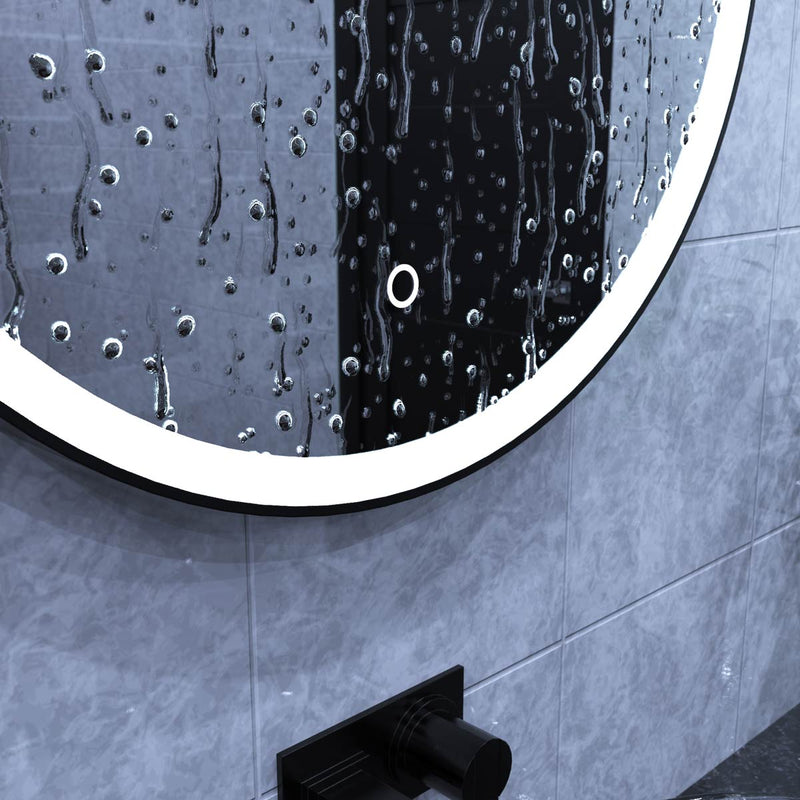 matte black LED bathroom mirror in cool white light IP44-rated