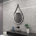 matte black LED bathroom mirror in natural white light mounted above the sink, inside the loo setting