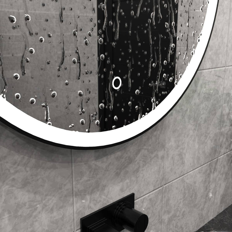 LED Bathroom mirror close up water resistant, touch switch in natural white light