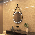 matte black LED bathroom mirror in warm white light inside the loo setting