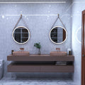 brushed rose gold bathroom LED mirror in cool white light, powder room setting