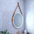 brushed rose gold bathroom LED mirror in cool white light, mounted above the sink