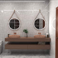 brushed rose gold bathroom LED mirror in natural white light, powder room setting