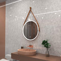 brushed rose gold bathroom LED mirror in natural white light mounted above the sink, loo setting