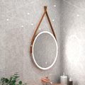 brushed rose gold bathroom LED mirror in natural white light, mounted above the sink