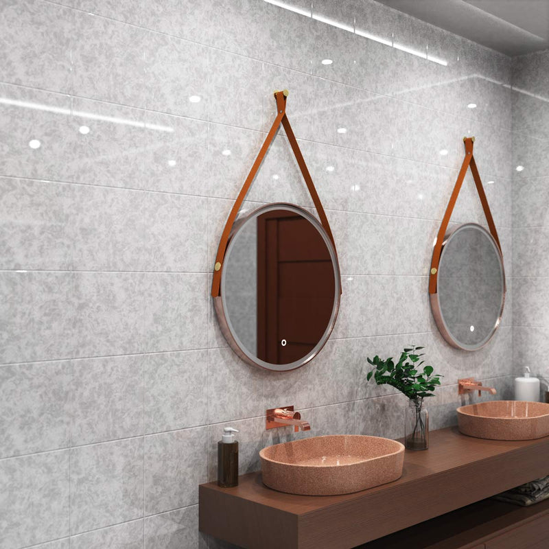 brushed rose gold bathroom LED mirror with lights are off shot